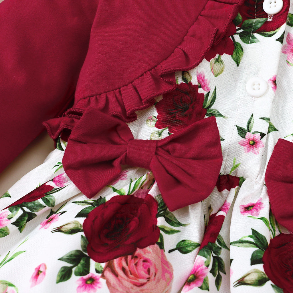 Girls Fashion Casual Floral Long Sleeve Dress