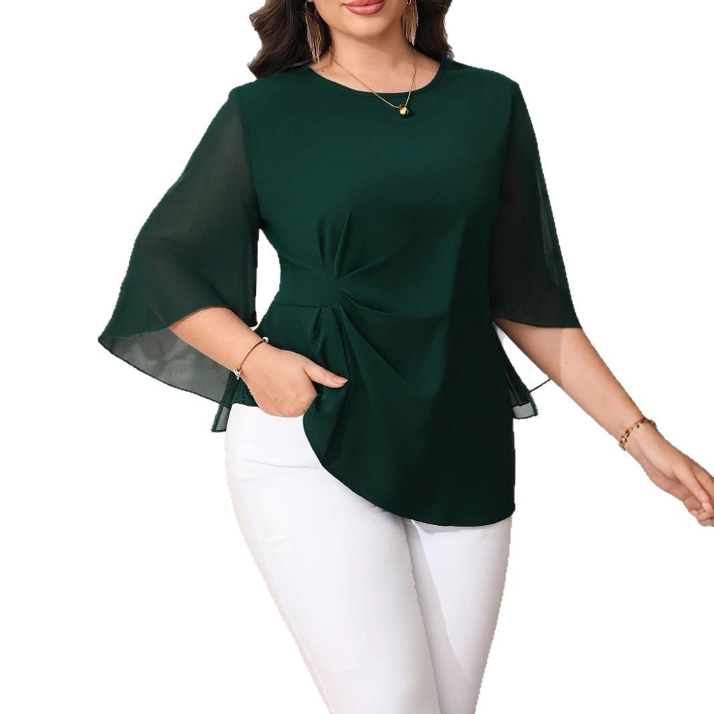 Elegant Fashion Casual Style Plus Size Chiffon Petal Sleeve Short Sleeve T-Shirt