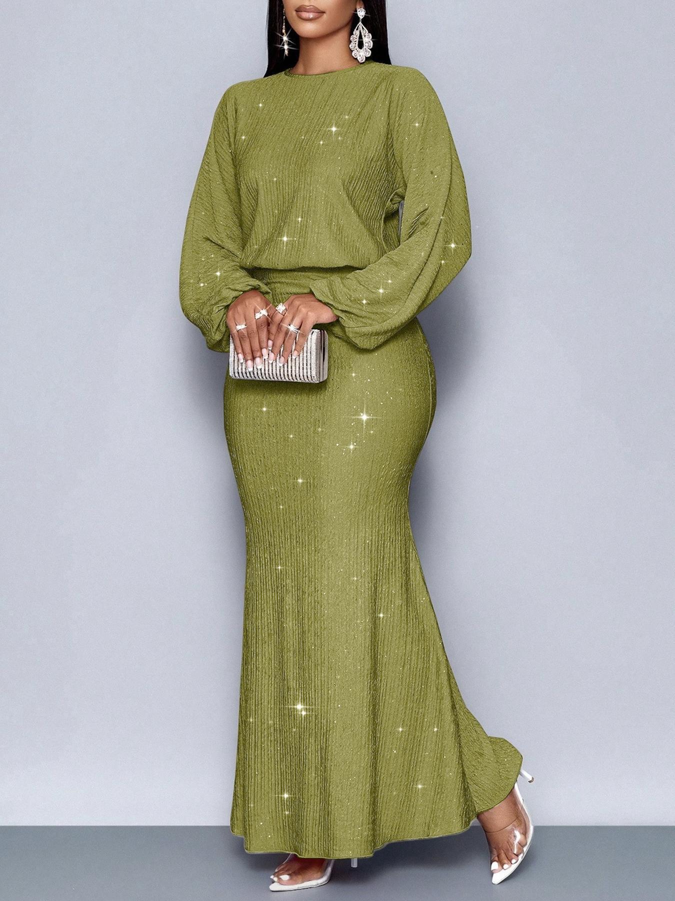 Hot Beads Long-sleeved Fishtail Dress Women