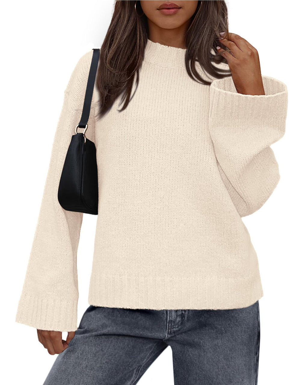 Casual Round Neck Solid Color Knitted Sweaters Women's Clothing