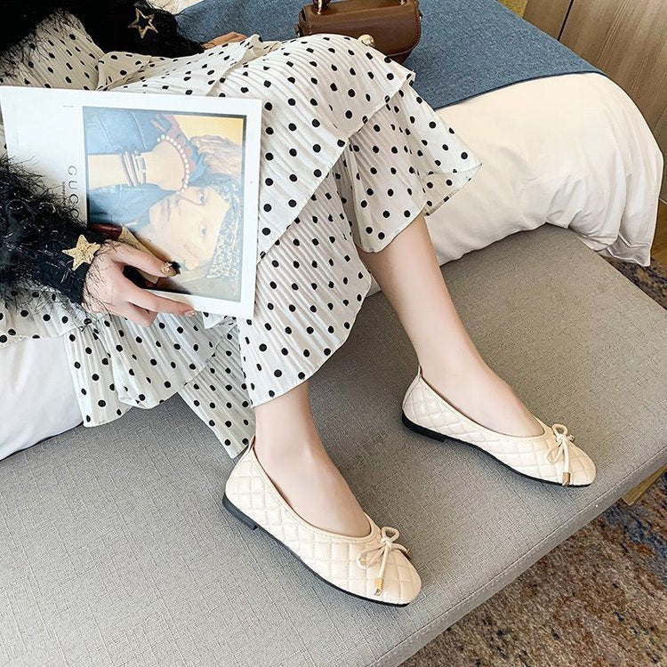 Ladies New Bow Flat Bottom Square Toe Soft Bottom Pumps