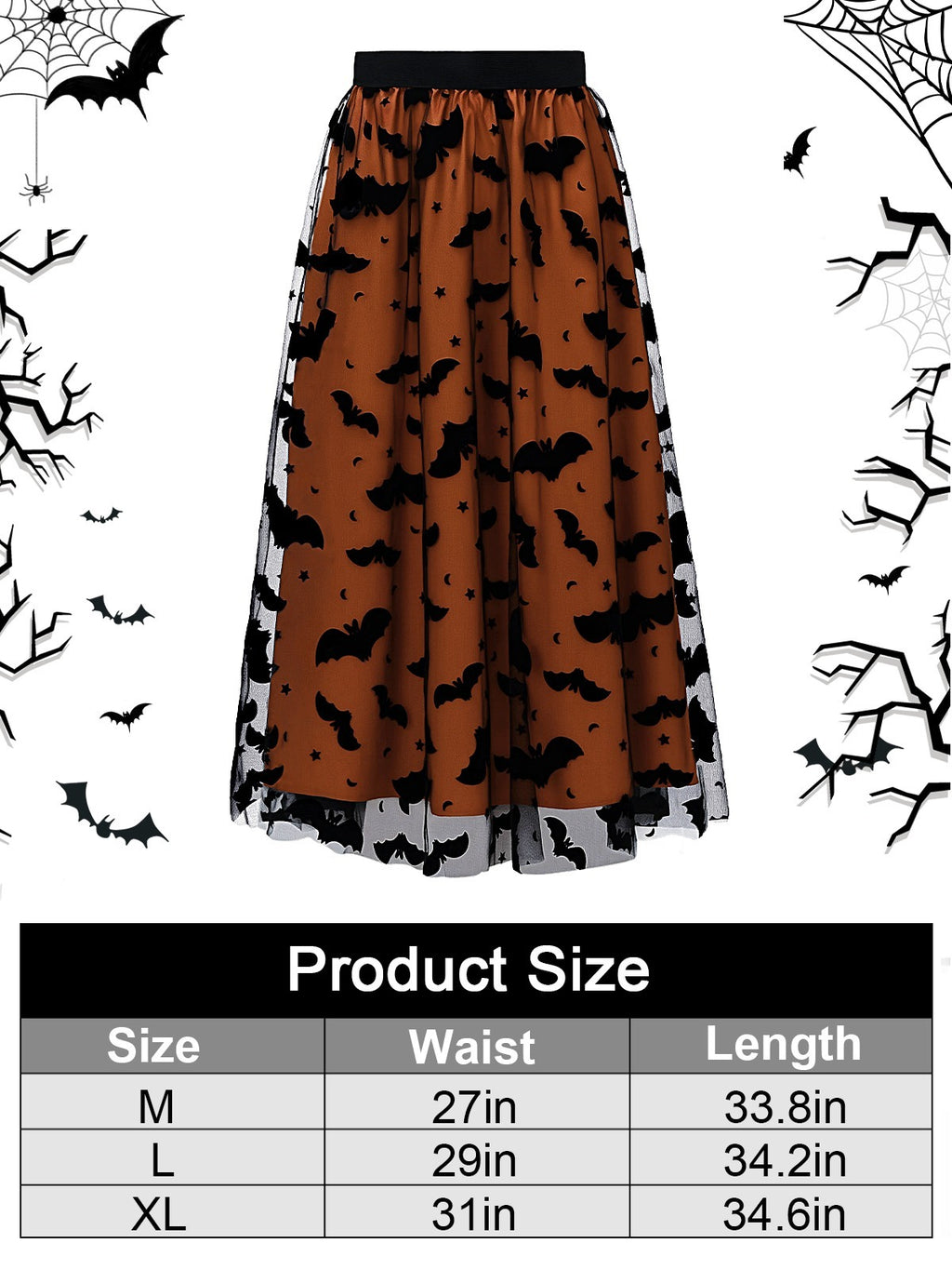 Women's Witchy Tulle Tutu Skirt Halloween Dress Pumpkin Skirt Velvet Bats Elastic Waist Layered Mesh Midi Skirt Witchy Clothes For Halloween Party Size XL Amazon Sales Ban