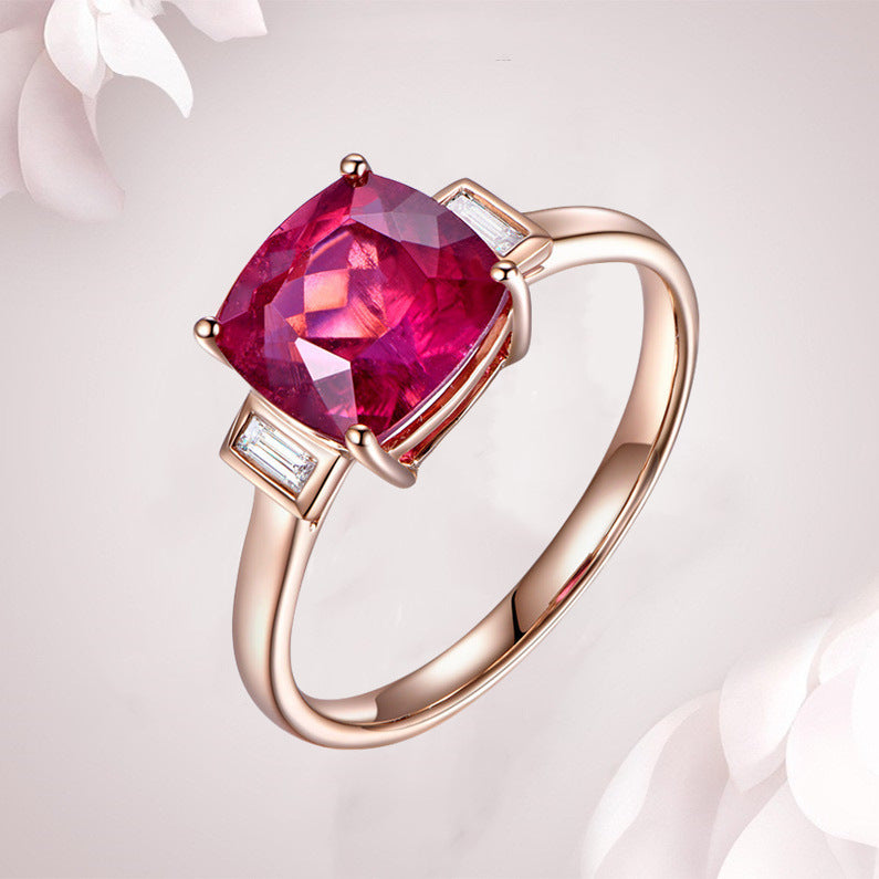 Square Princess Rose Red Diamond Open Ring