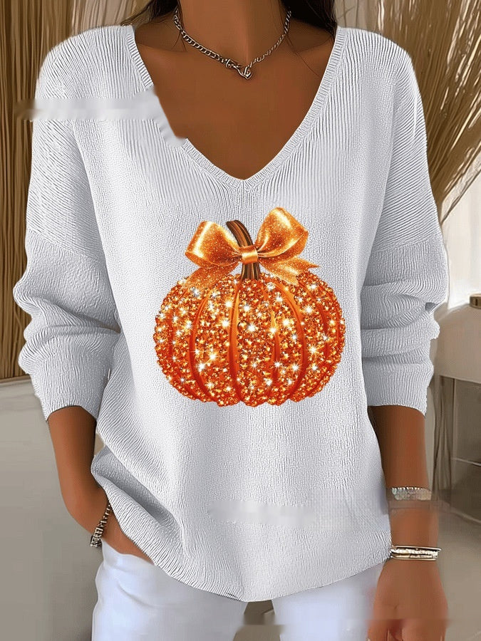 Women's Halloween Women's Printed Wear V-neck Imitation Sweater