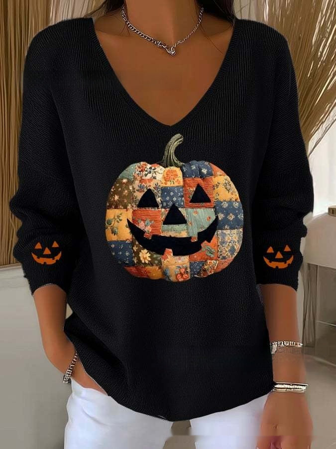 Women's Halloween Women's Printed Wear V-neck Imitation Sweater