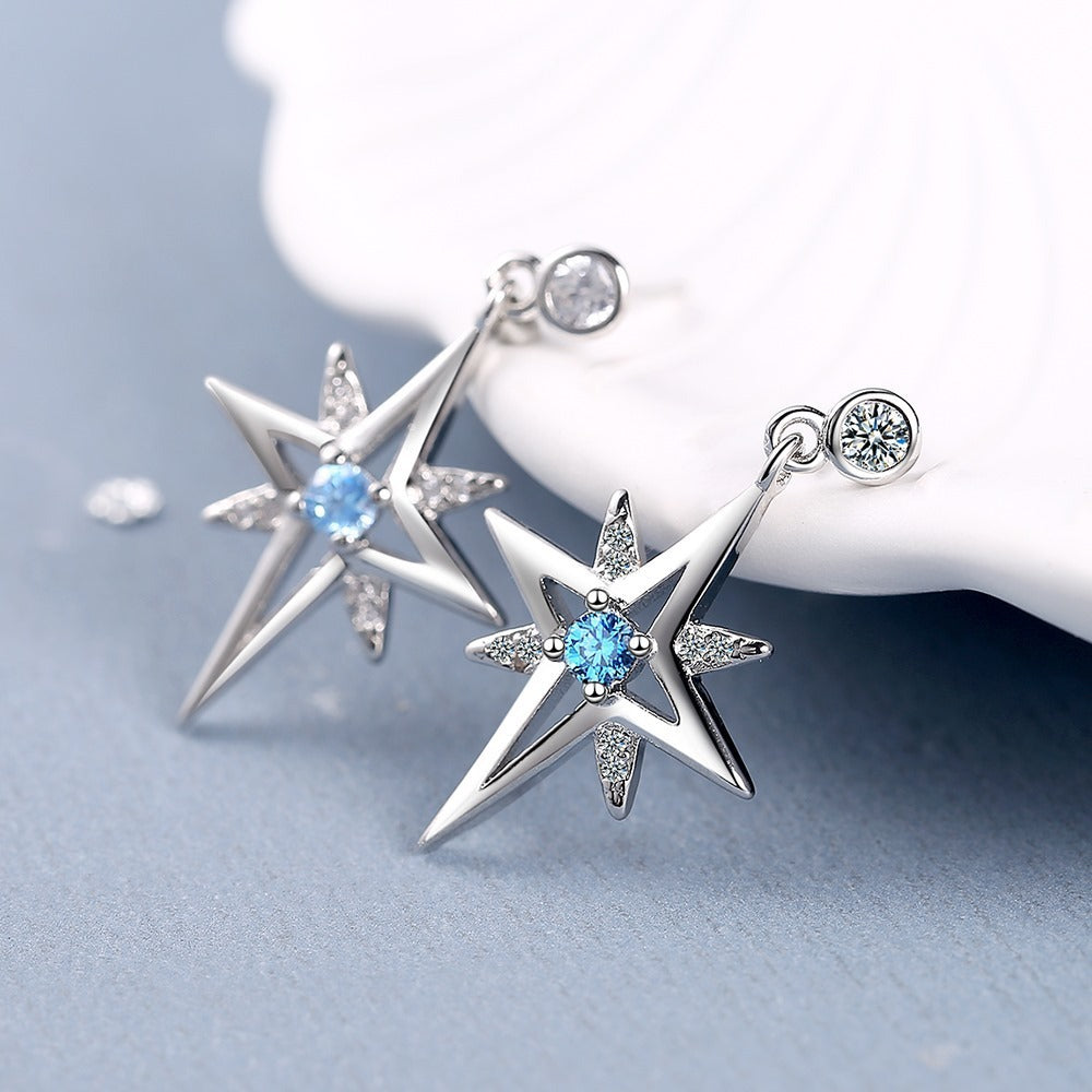 Popular Women's Korean-style Diamond Hexagonal Star Earrings Temperament