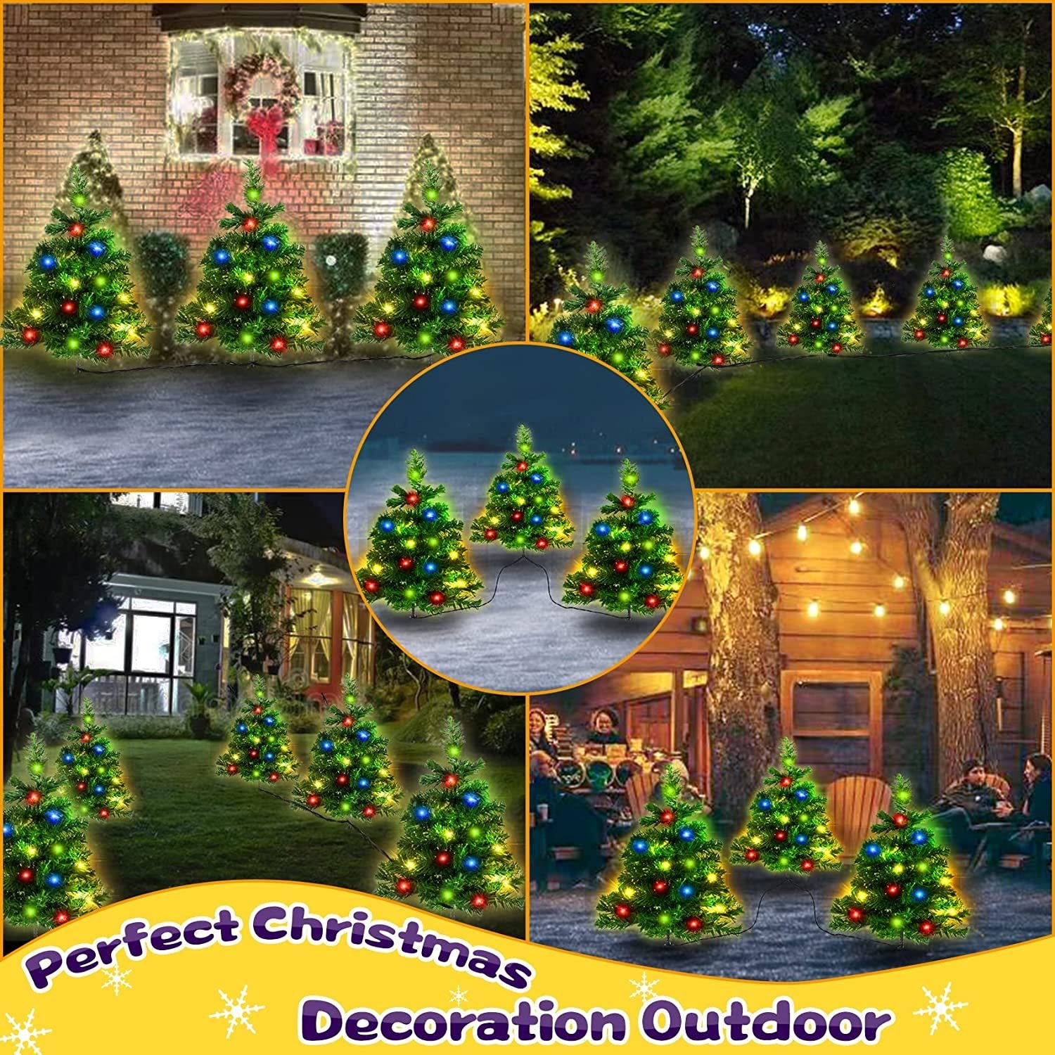 2 Packs Solar Christmas Tree, Solar Powered Pathway Christmas Tree With Multicolored LED Lights, So