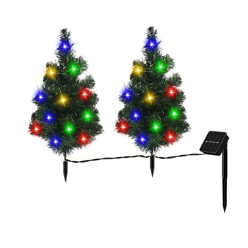 2 Packs Solar Christmas Tree, Solar Powered Pathway Christmas Tree With Multicolored LED Lights, So