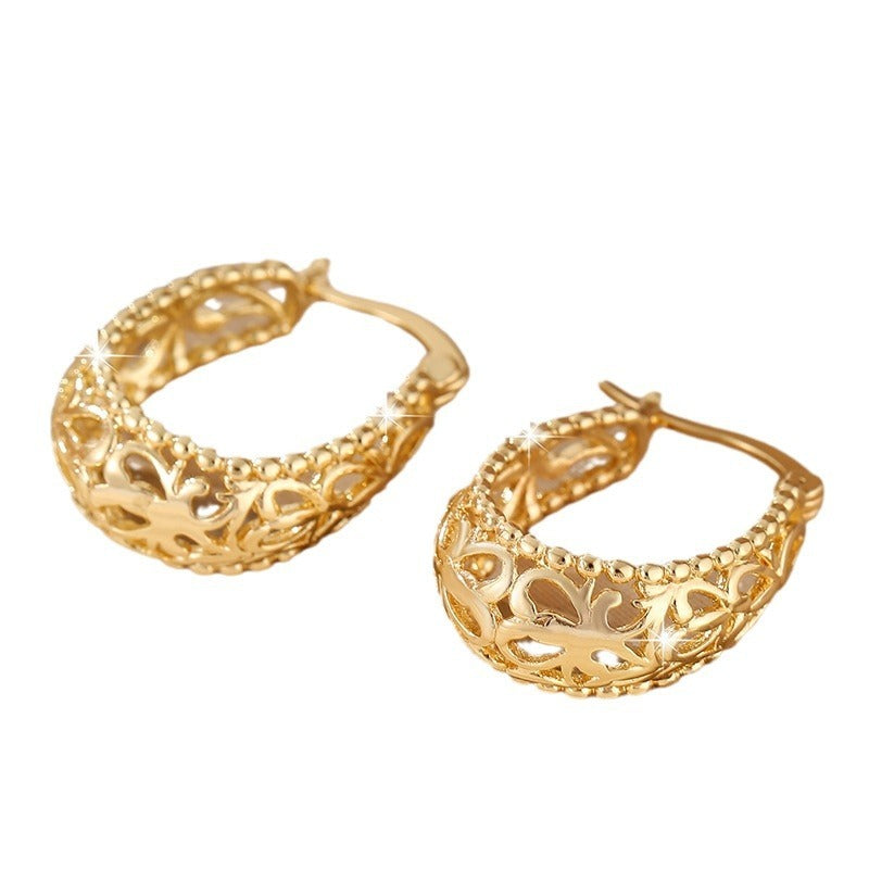 Elegant And Retro Geometric Hollowed-out Pattern Large Ear Rings In European And American Style
