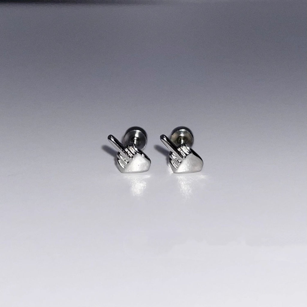 Niche Quirky Middle Finger Titanium Steel Screw Clasp Ear Cartilage Earring