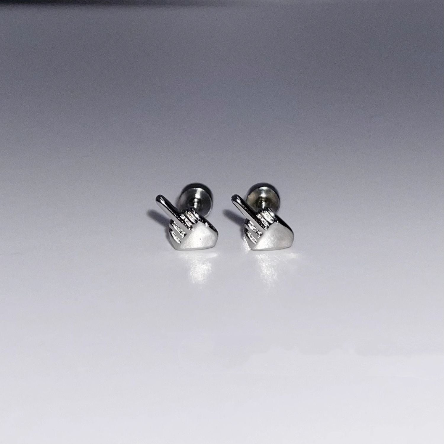 Niche Quirky Middle Finger Titanium Steel Screw Clasp Ear Cartilage Earring