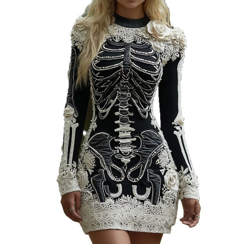 Halloween 3D Printed Long Sleeve Narrow Dress