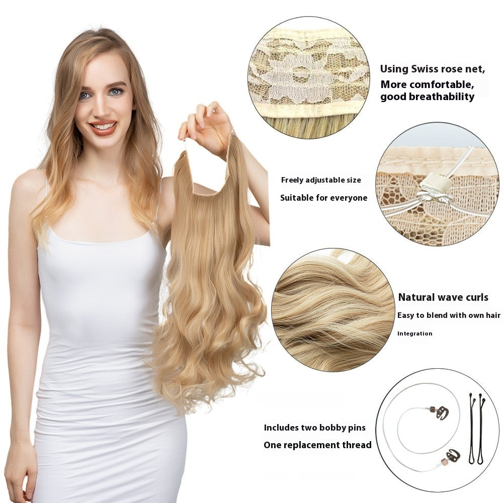 One-piece U-shaped Fishing Line Wig Set Invisible Natural Long Curly Hair