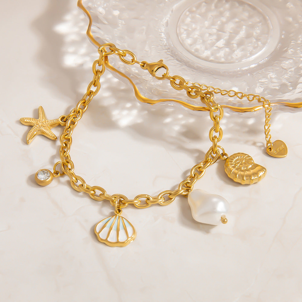 Ocean Style Shell Pendant 18K Gold Titanium Steel Bracelets