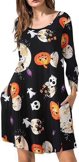 Halloween Christmas Holiday Color Casual Printed T-shirt Dress