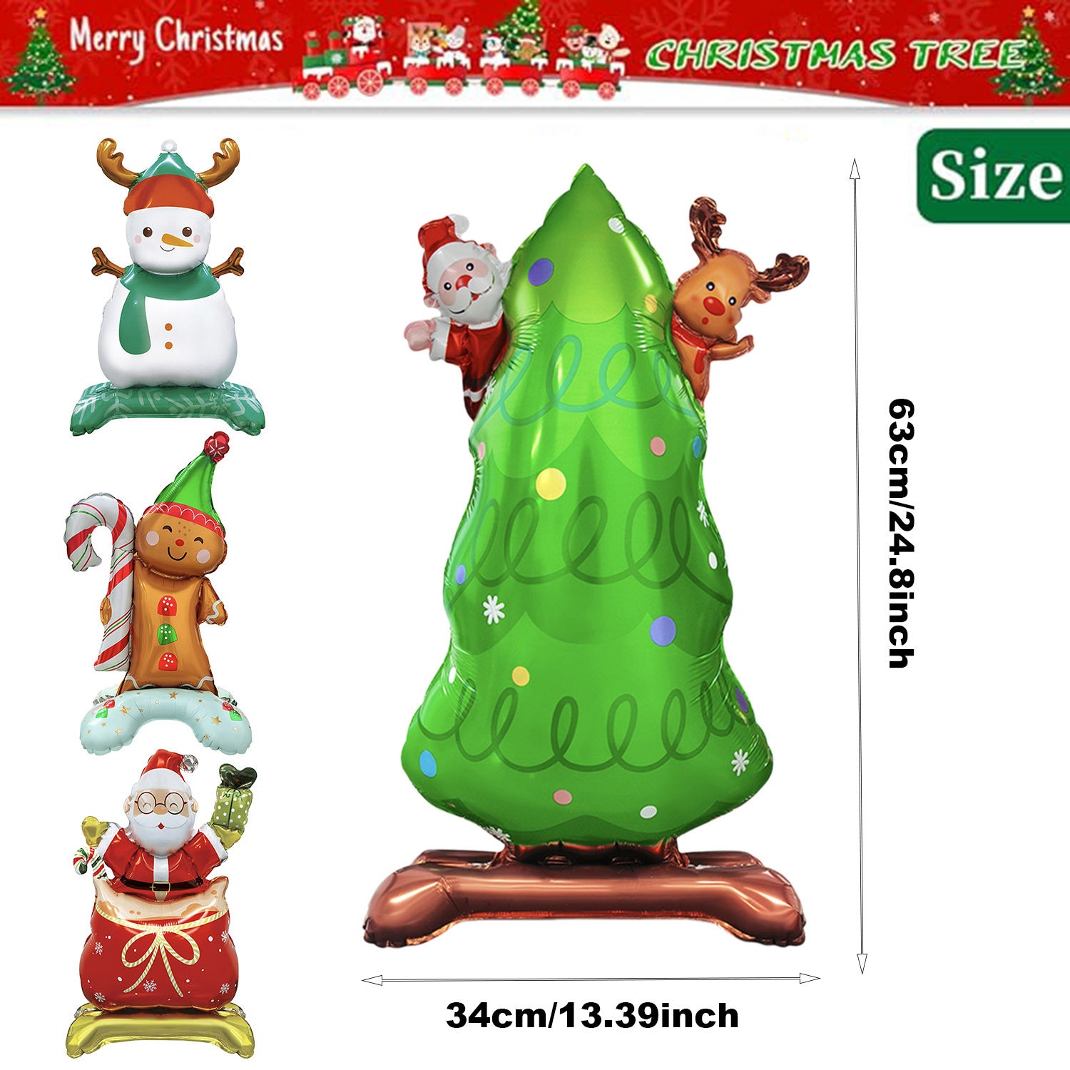 8 Packs Christmas Mylar Balloons With Base Balloon Xmas Tree Santa Snowman 3D Foil Balloons Standing Balloon Decorations For Christmas Birthday Winter Party Decor