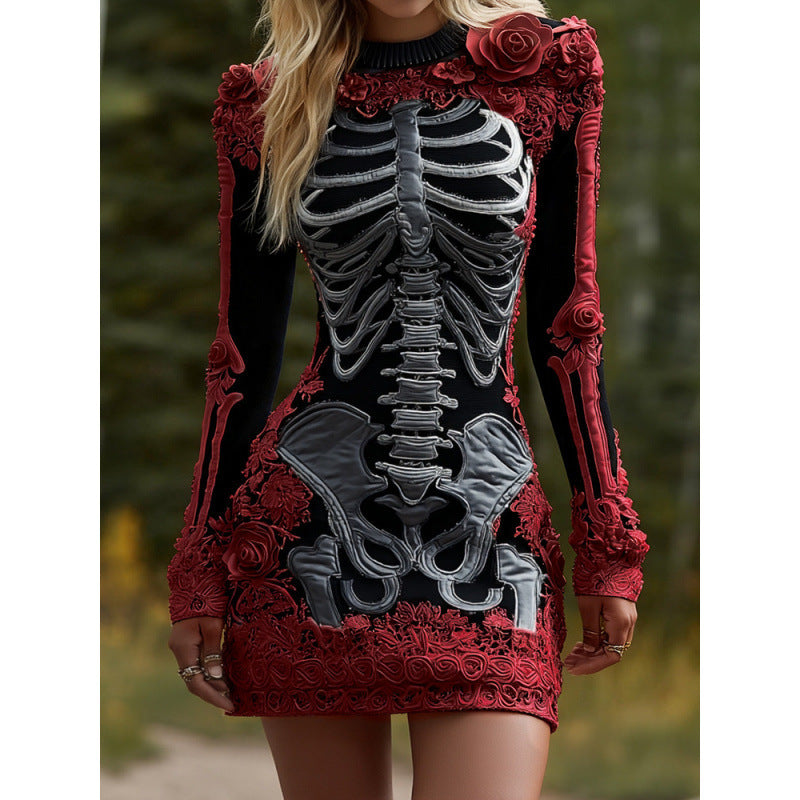 Halloween 3D Printed Long Sleeve Narrow Dress