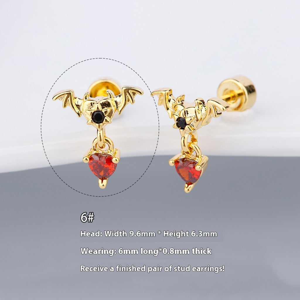 Halloween Demon Butterfly Heart-shaped & Red Cool Skull Devil Eye Earring