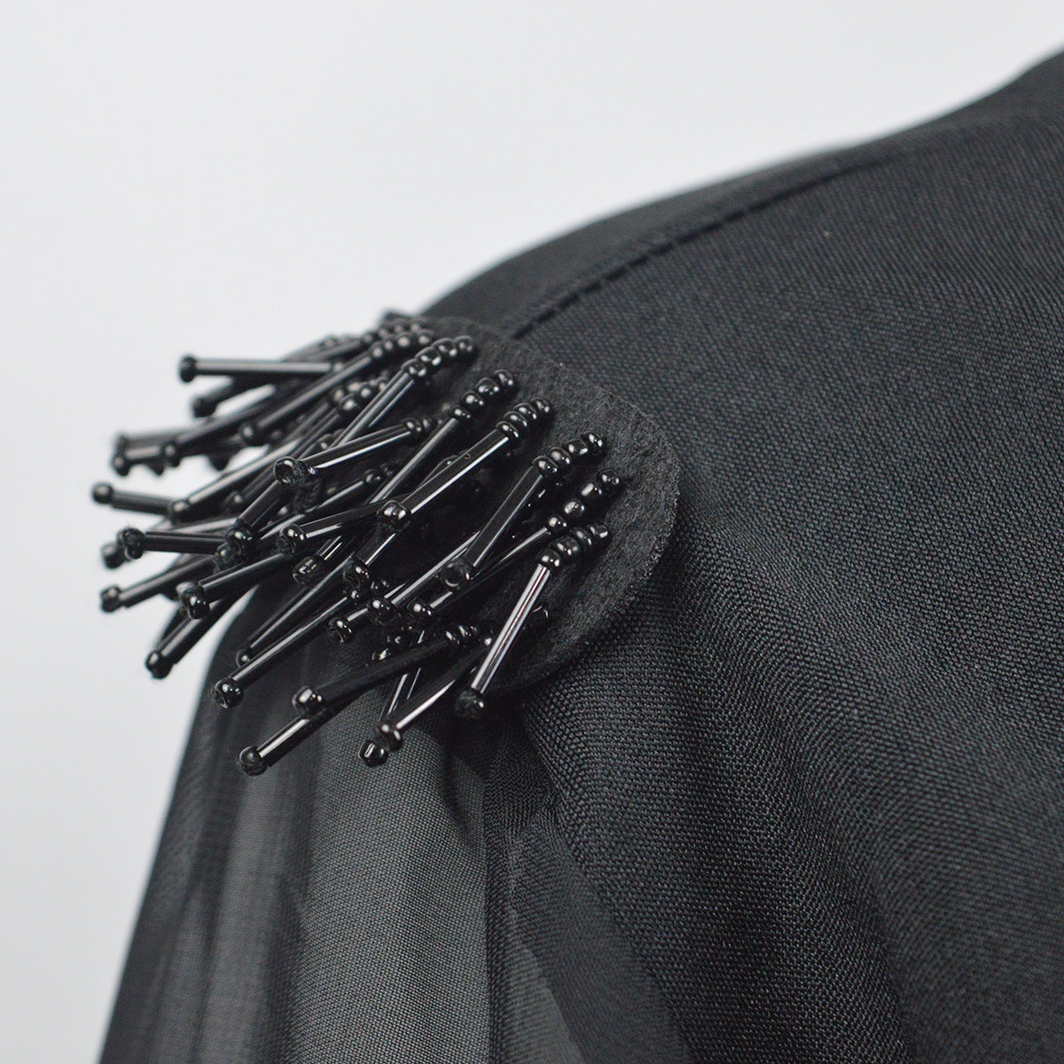 Chiffon Long Sleeve Shoulder Beaded Elegant Dress