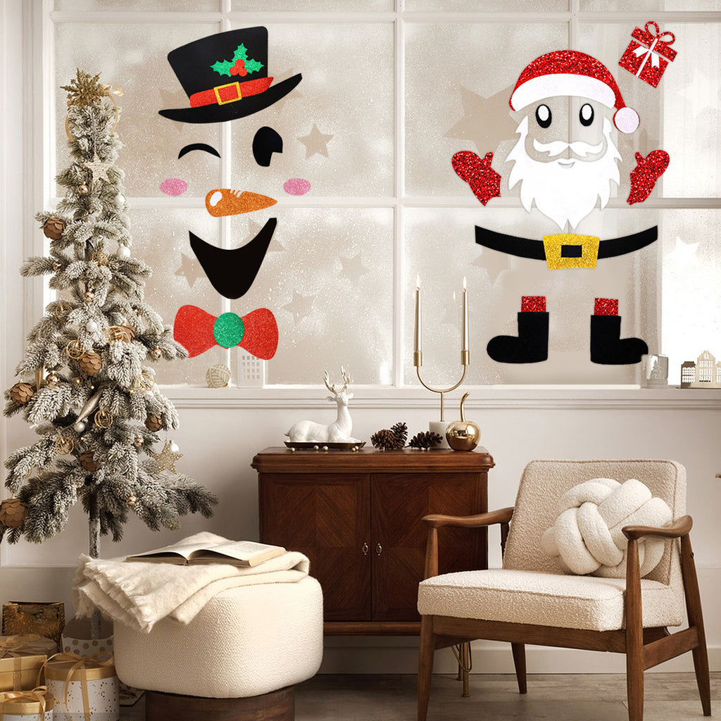 2 Packs Christmas Door Stickers Santa Claus Snowman Cartoon Felt Wall Stickers Xmas Home Refrigerator Garage Door Wall Window Decoration For Christmas New Year Party Supplies