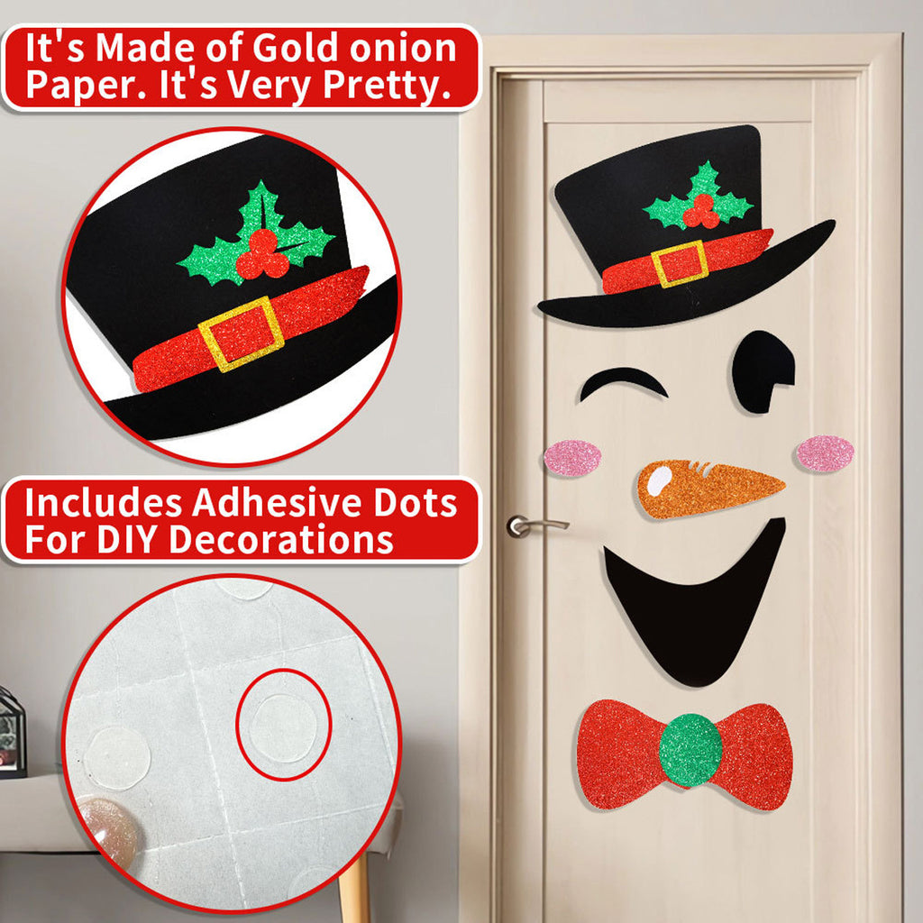 2 Packs Christmas Door Stickers Santa Claus Snowman Cartoon Felt Wall Stickers Xmas Home Refrigerator Garage Door Wall Window Decoration For Christmas New Year Party Supplies