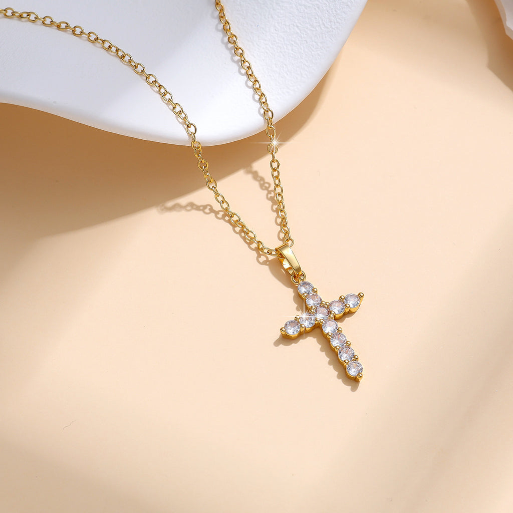 Zircon Cross Gold Plated Necklace For Women