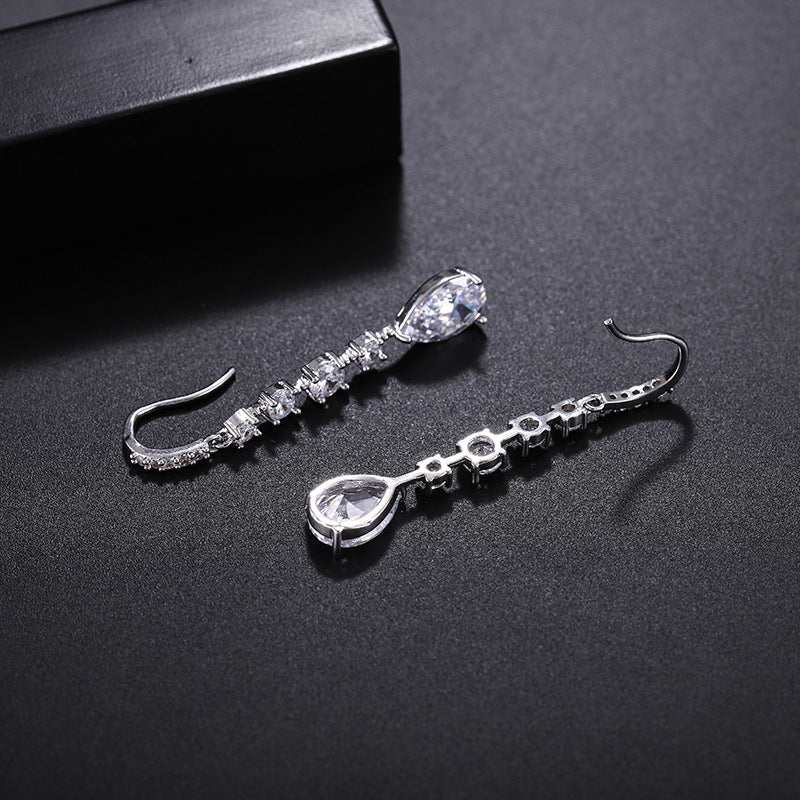 Europe And America Long Drop Earrings Copper Inlaid Strip