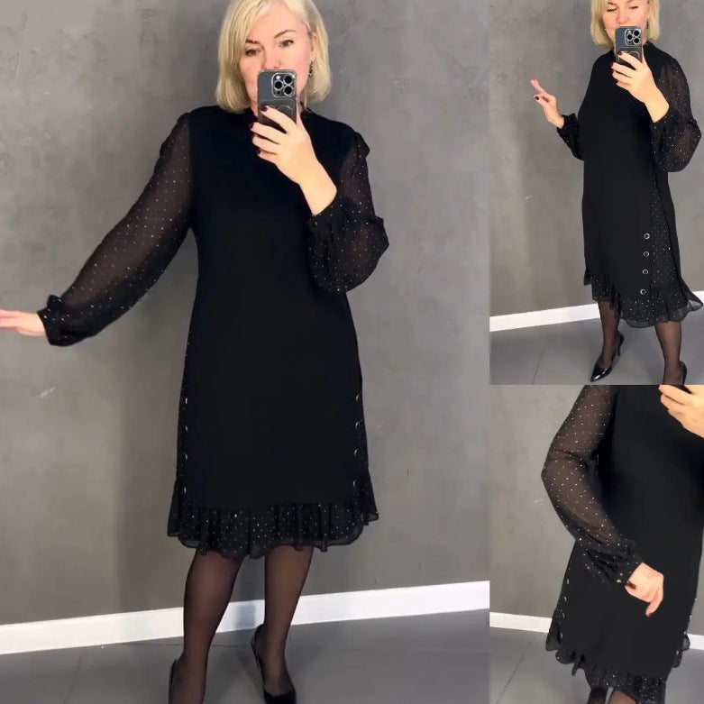 European And American Spring Black Elegant Dress